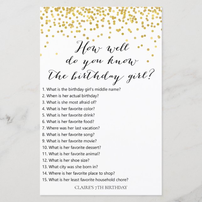 Dourada Confetti Como você conhece bem a aniversar (Frente)