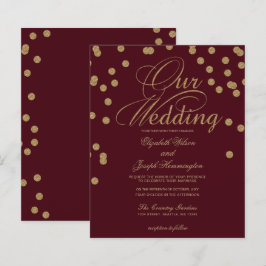 Dourada Confetti Convite para Casamento de Borgonh