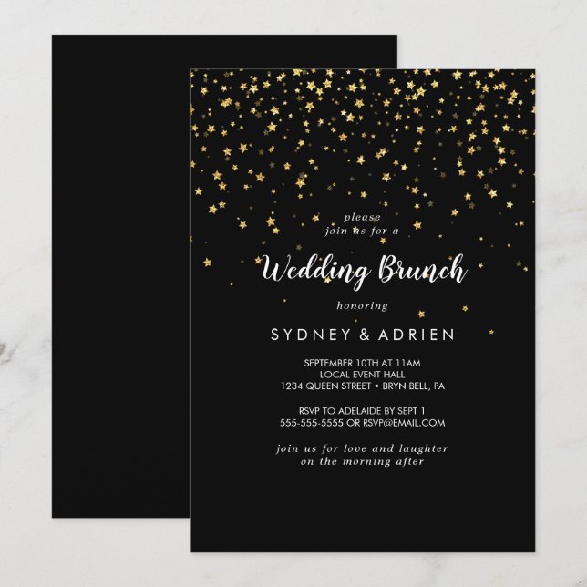 Dourada Confetti | Convite para Casamento Negro Br (Frente/Verso)