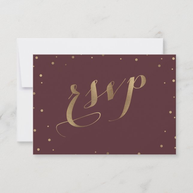Dourada Confetti Love Burgundy Casamento RSVP (Frente)