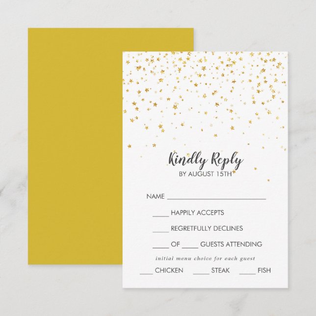 Dourada Confetti Menu Choice Cartão RSVP de Casame (Frente/Verso)