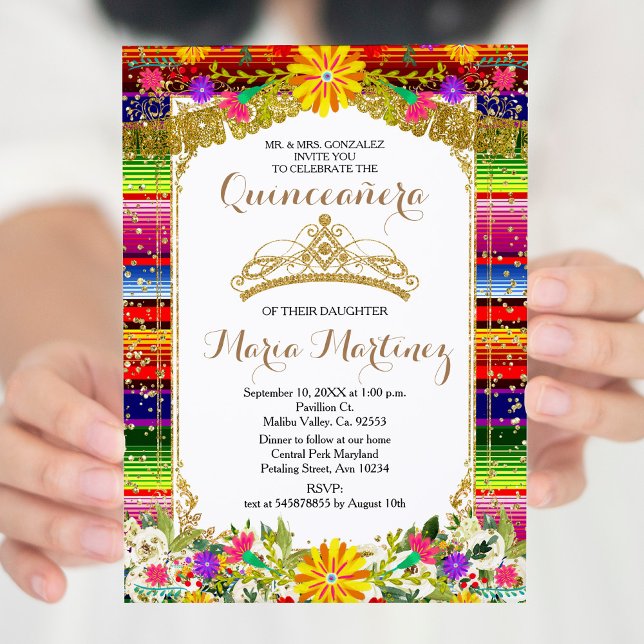 Dourada Coroa México Convite Floral Quinceañera (Criador carregado)
