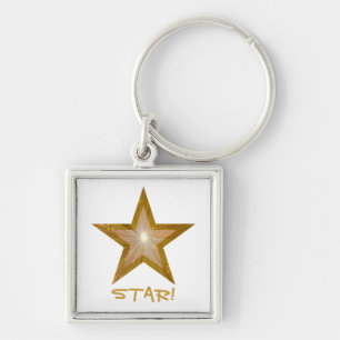 Dourada estrela 'STAR' branco chaveiro quadrado
