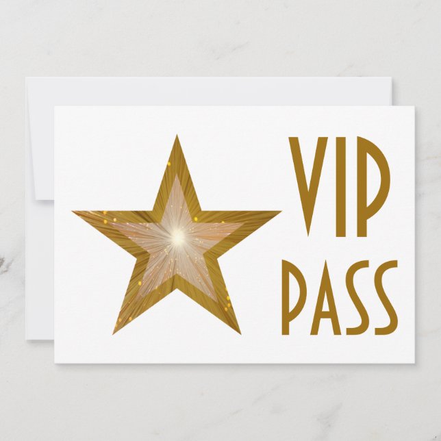 Dourada estrela 'VIP PASS' convite horizontal (Frente)