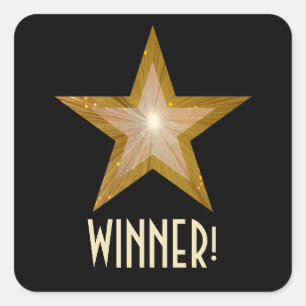 Dourada Estrela 'WINNER!' adesivo quadrado preto