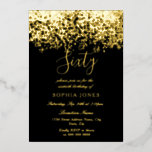 Dourada Festa de aniversário Preta 60ª com Brilho<br><div class="desc">Dourada Glitter Black 60th Festa de aniversário Gold Foil Invitation Veja outros convites em nossa Loja de Nest e Niche</div>