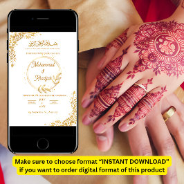 Dourada Flor Ornamentado Muçulmana Convite Nikah