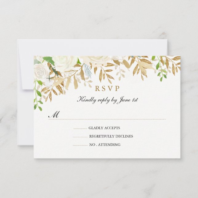 Dourada Floral Leaf Watercolor RSVP (Frente)