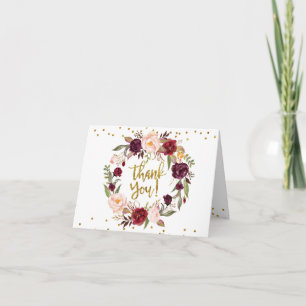 Dourada Floral Marsala cai no Cartões de agradecim