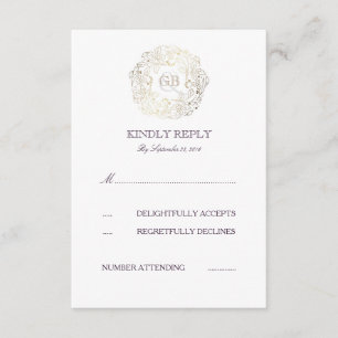 Dourada Floral Wreath   Plum Text Wedding RSVP Car