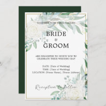 Dourada Fronteira Floral Greenery Convite para Cas