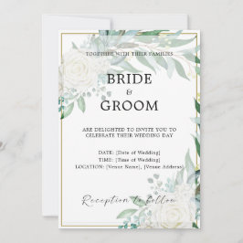 Dourada Fronteira Floral Greenery Convite para Cas