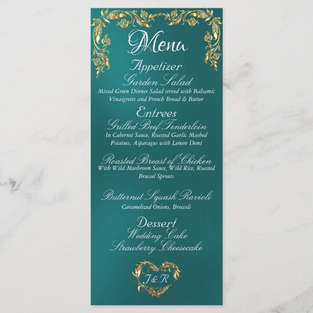 Dourada fronteira no menu Teal Wedding (Frente)