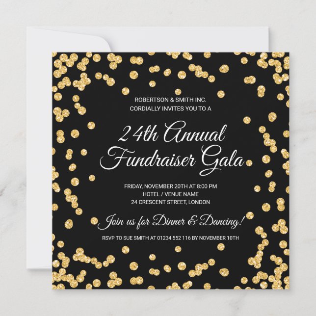 Dourada Glitter Confetti Preto do Fundraiser Corpo (Frente)