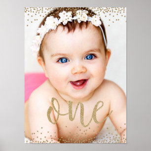 Dourada Glitter Confetti Primeiro Poster de Aniver