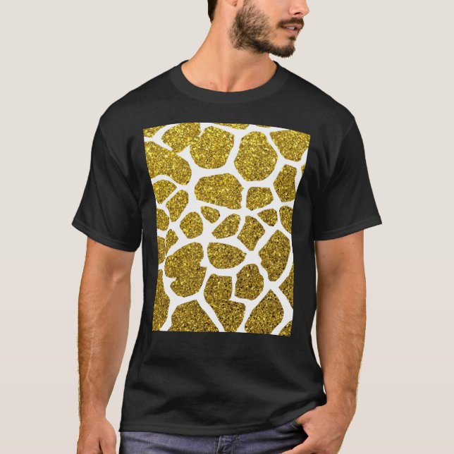 Dourada Glitter Girafa Padrão de Pele Camiseta Grá (Frente)