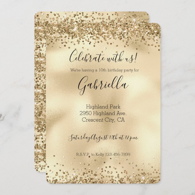 Dourada Glitzy Glitter Sparkle Confetti Convite (Frente/Verso)