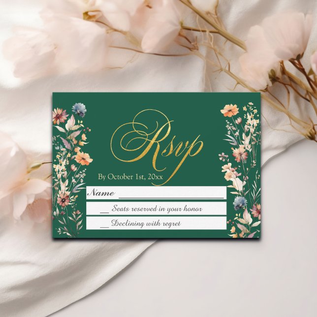 Dourada Letters Wildflower Wedding RSVP (Criador carregado)