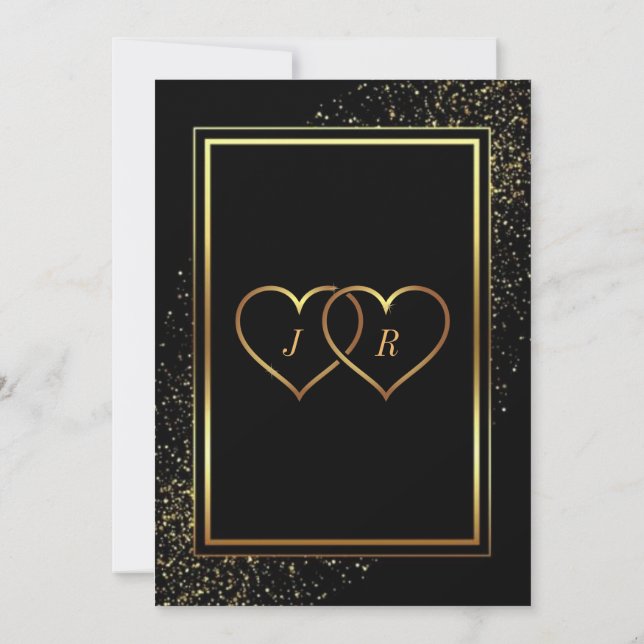 Dourada Lista Negra Convite para Casamento Frame (Verso)