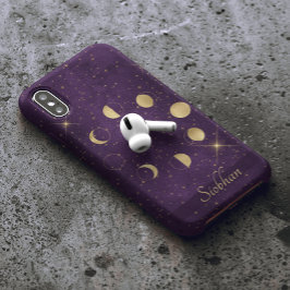 Dourada Lua Fases Estrelas Roxas Personalizadas