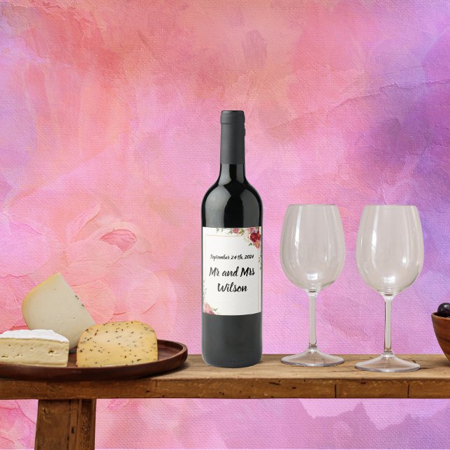 Dourada Moldura Flores de Aquarela Rótulos de Vinh (Criador carregado)