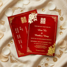Dourada Peônia Vermelho Brilhante | Casamento Chin