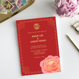 Dourada Peony Double Xi Convite para Casamento Chi