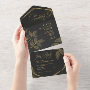 Dourada poeira e contornos Preto/Dourado Casamento