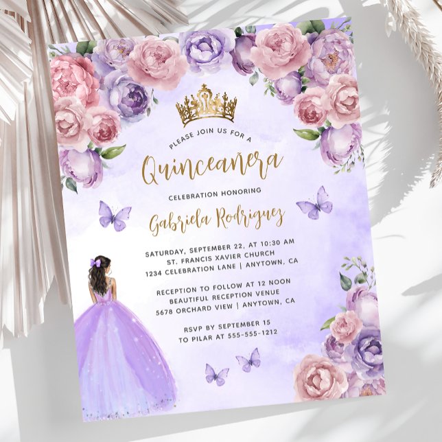 Dourada Quinceañera Floral de Blush de Orçamento C (Criador carregado)