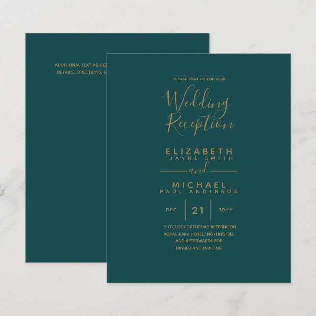 Dourada Recepção de casamento de Orçamento Verde-T (Frente/Verso)