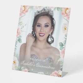 Dourada rosa Foto Floral Quinceañera Sinal de Boas