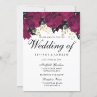 Dourada rosa Marsala Flores Convite para Casamento