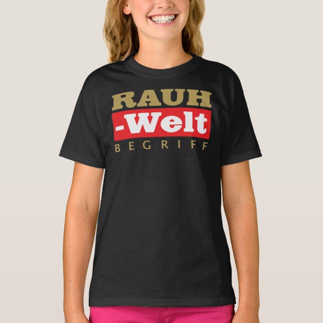 Dourada RWB Rauh Welt Begriff Logotipo T-shirt clá (Frente)