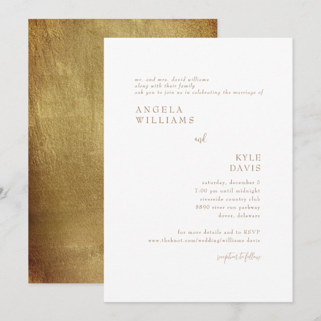 Dourada Simplicidade Noiva Parentes Convite de Cas (Frente/Verso)