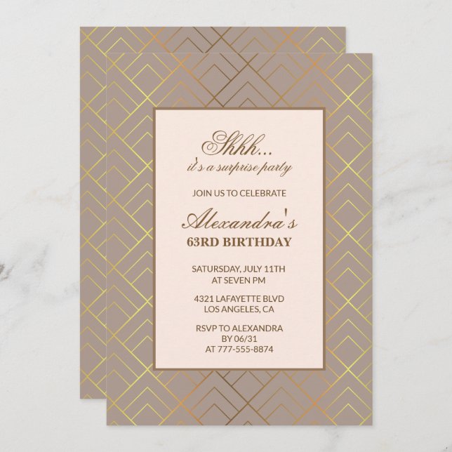 Dourada Surpresa 63.º convite de aniversário (Frente/Verso)