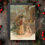 Dourada Vintage Pai Natal e Anjo<br><div class="desc">Pai Natal do Velho Mundo em túnica de ouro fortemente ornamentada,  com presentes e árvore com anjo alado.</div>