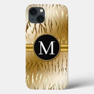Dourada Zebra Stripe com Monograma iPhone 13 Case