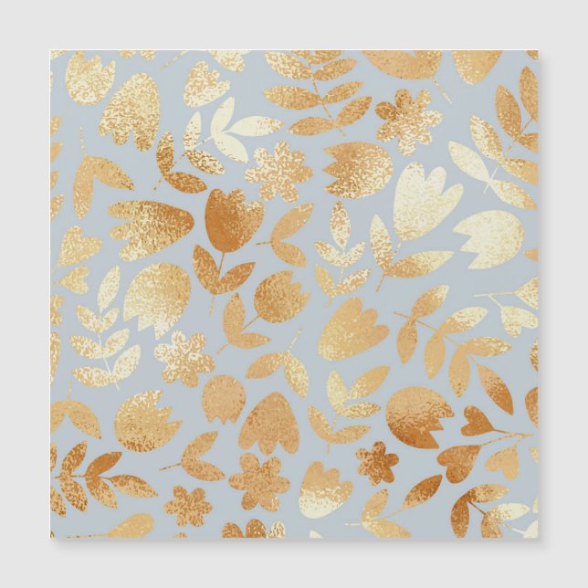 Douradas flores, fundo azul, imitação de folhas. (Frente)