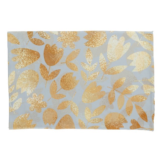 Douradas flores, fundo azul, imitação de folhas. (Frente)
