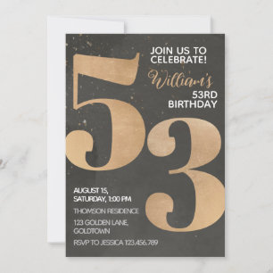 Dourado 53º Convite de Aniversário a Preto