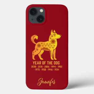 Dourado Ano De Gradação Do Nome Zodiac Do Cão Verm