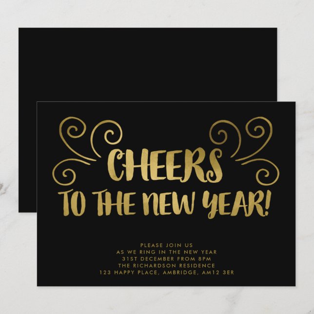 Dourado aplauso ao Convite de festas do Ano Novo (Frente/Verso)