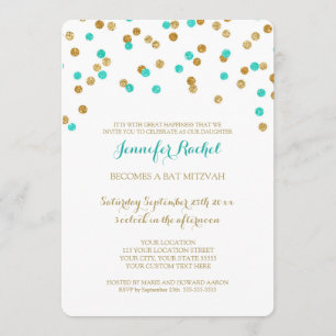 Dourado Azul Aqua Confetti Bat Mitzvah Convites