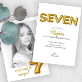 Dourado Balão Sétimo Convite Fotográfico de Aniver