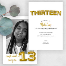Dourado balão Treze Foto de Aniversário Convite