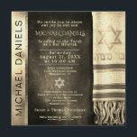 Dourado Bar Mitzvah Prayer Shawl Convite<br><div class="desc">Personalize este convite para o Bar de ouro Mitzvah com um xale de oração com uma estrela de David.</div>
