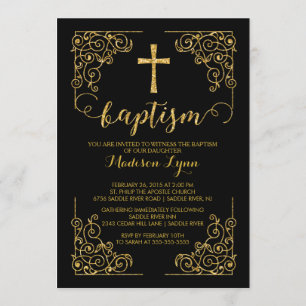 Dourado Batismo Glitter Christening Convite Cruzad