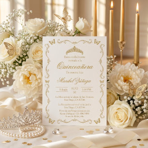 Dourado bege sem juramento Convite Quinceanera