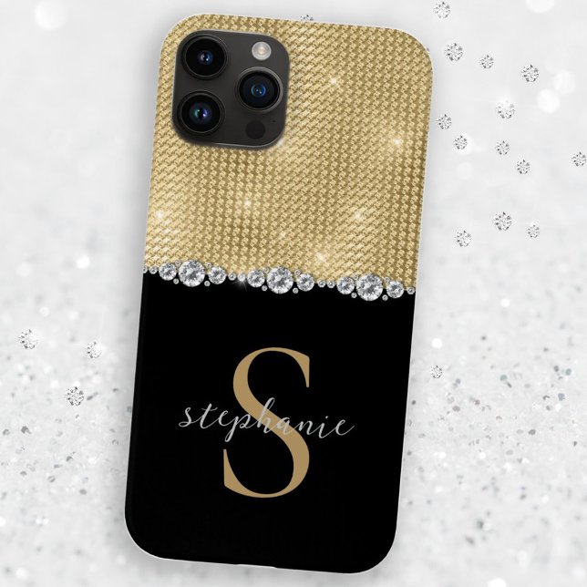 Dourado Black Elegante Diamantes Monogramas Person (Gold Black Elegant Diamonds Monogram Luxury Custom Case-Mate iPhone Case)