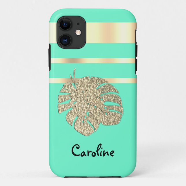 Dourado brilho, monstera, capas de iphone de gabin (Verso)